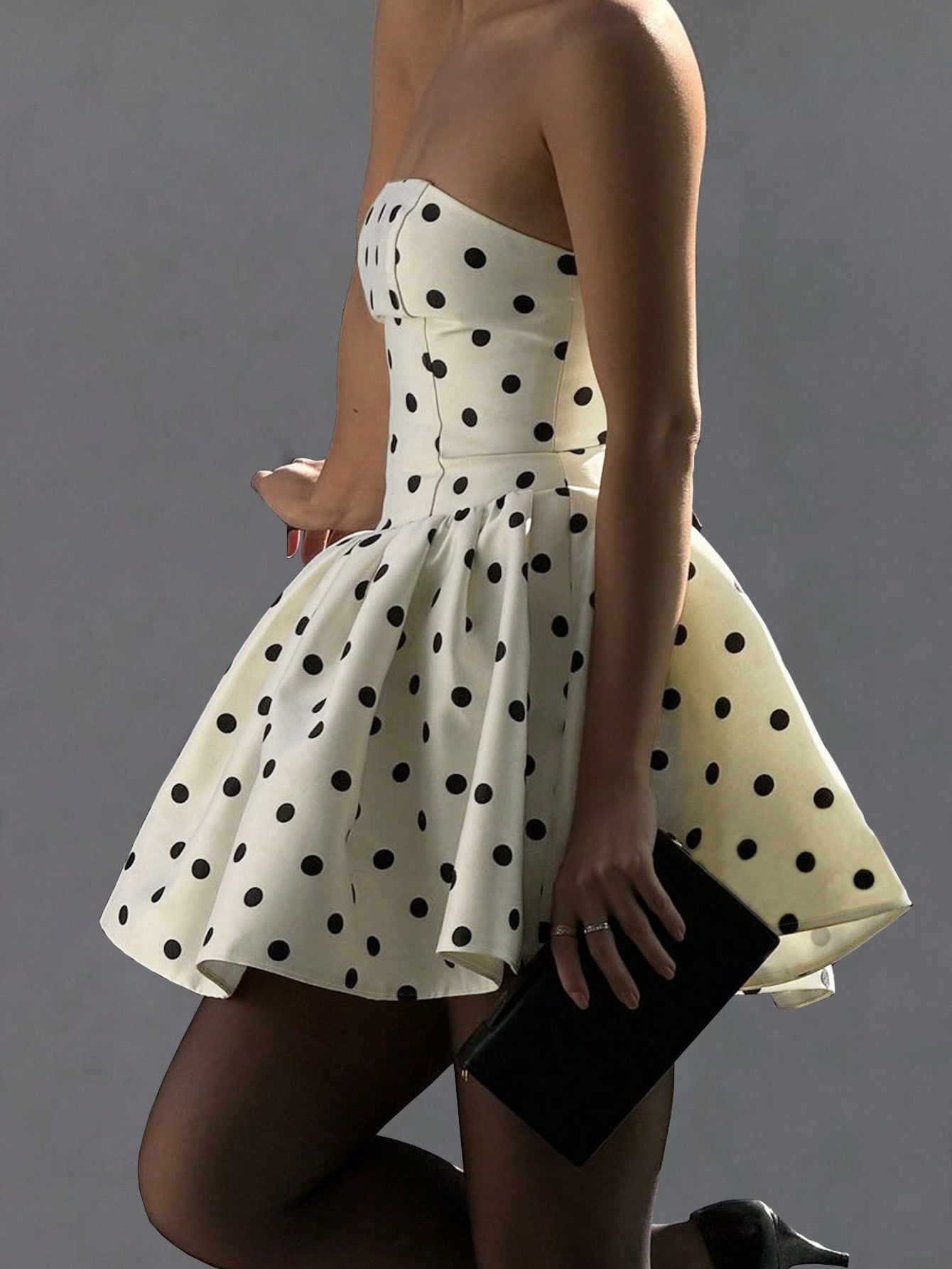 Women's Elegant Polka Dot Off-Shoulder One-Shoulder Sexy Bow Zip A-Line Short Dress